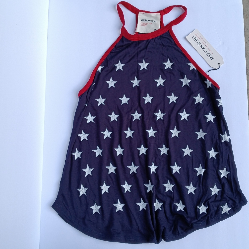 NWT American Rebel USA Stars+Stripes High Neck Tank Top Racer Back